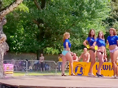 Delightful babes show ass wearing bikini bottoms