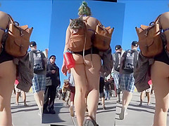 Sweet babe has most of her butt revealed on tape