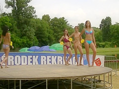 Stunning competitors wear flimsy bikinis to a beauty pageant