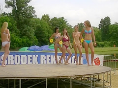 Stunning competitors wear flimsy bikinis to a beauty pageant