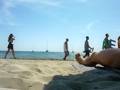 Real exhibitionist strokes his horny dick on a public beach