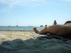 Real exhibitionist strokes his horny dick on a public beach