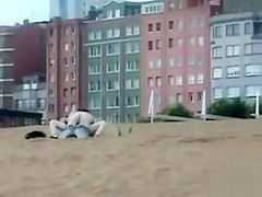 Young European lovers has hot morning sex on the sandy beach