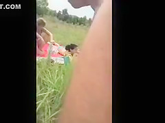 Jerking off to girls on the beach and in a field
