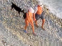 Nudist woman fucked in rocky beach