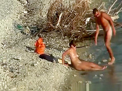 Nudist couple fucking by the water