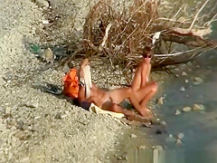 Nudist couple fucking by the water