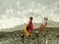 Chubby fuck and cum on tits at beach
