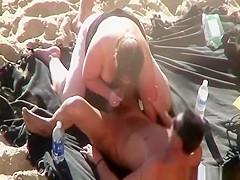 Chubby strokes and sucks her man's cock