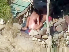 Skinny couple hard fuck at beach