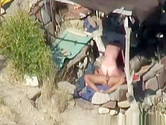 Skinny couple hard fuck at beach