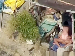 Skinny couple hard fuck at beach