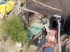 Skinny couple hard fuck at beach