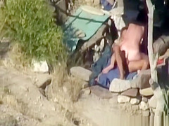 Skinny couple hard fuck at beach