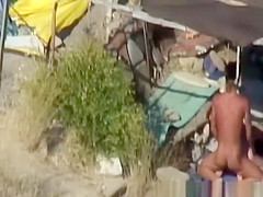 Skinny couple hard fuck at beach