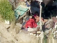 Skinny couple hard fuck at beach