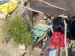 Skinny couple hard fuck at beach