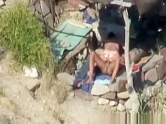 Skinny couple hard fuck at beach