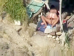 Skinny couple hard fuck at beach