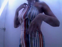 Woman changing to bikini