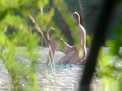 Nudist couple fucking in the beach