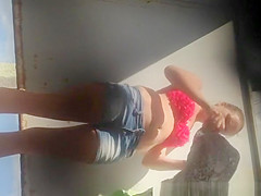 Teen spied in beach cabin changing