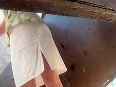 Mature lady wipes her pussy in a cabin