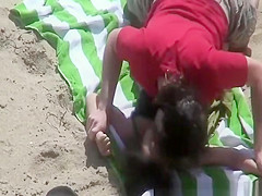 Couple fucking different positions in beach