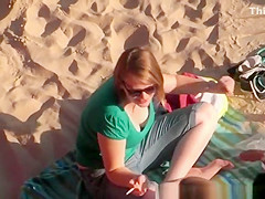 Short hair chick beach down blouse