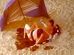 Chubby woman blows cock in the beach