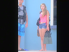 Sexy scuba diver caught by the beach