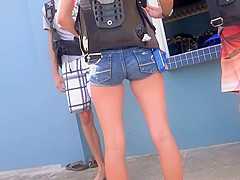 Sexy scuba diver caught by the beach