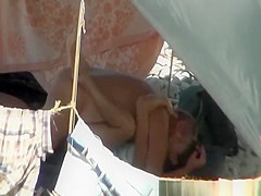 Old man fucking wife in beach tent