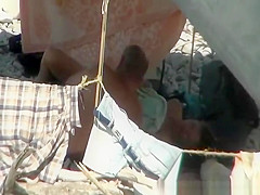 Old man fucking wife in beach tent