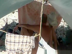 Old man fucking wife in beach tent