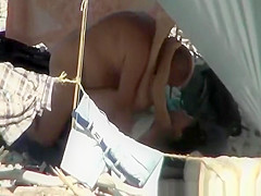 Old man fucking wife in beach tent