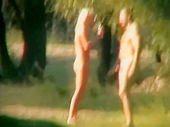 Blonde's seduction of a nudist guy