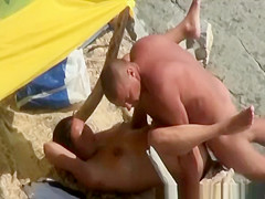 Nudist couples fucking in rocky beach