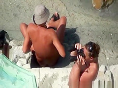 Nudist couples fucking in rocky beach