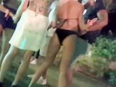 Slutty blonde flirts with a black guy