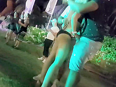 Slutty blonde flirts with a black guy