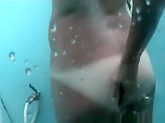 Girl hot red body in shower