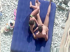 Pussy fingering and blowjob at rocky beach
