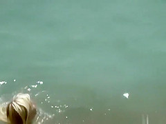 Skinny blonde fucked in rocky beach