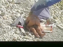 Blonde nudist woman sucks and rides dick