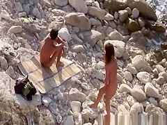 Skinny guy fucks girlfriend in rocky seashore