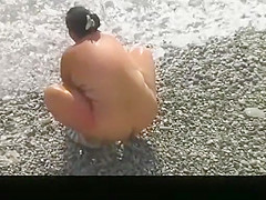 Chubby nudist woman blows her naked man