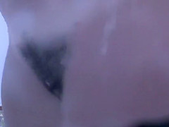 Hairy pussy in the beach cabin