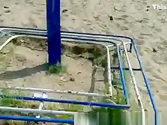 Cumming over hot teens at beach