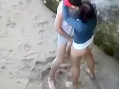 Savage beach fuck caught by a voyeur